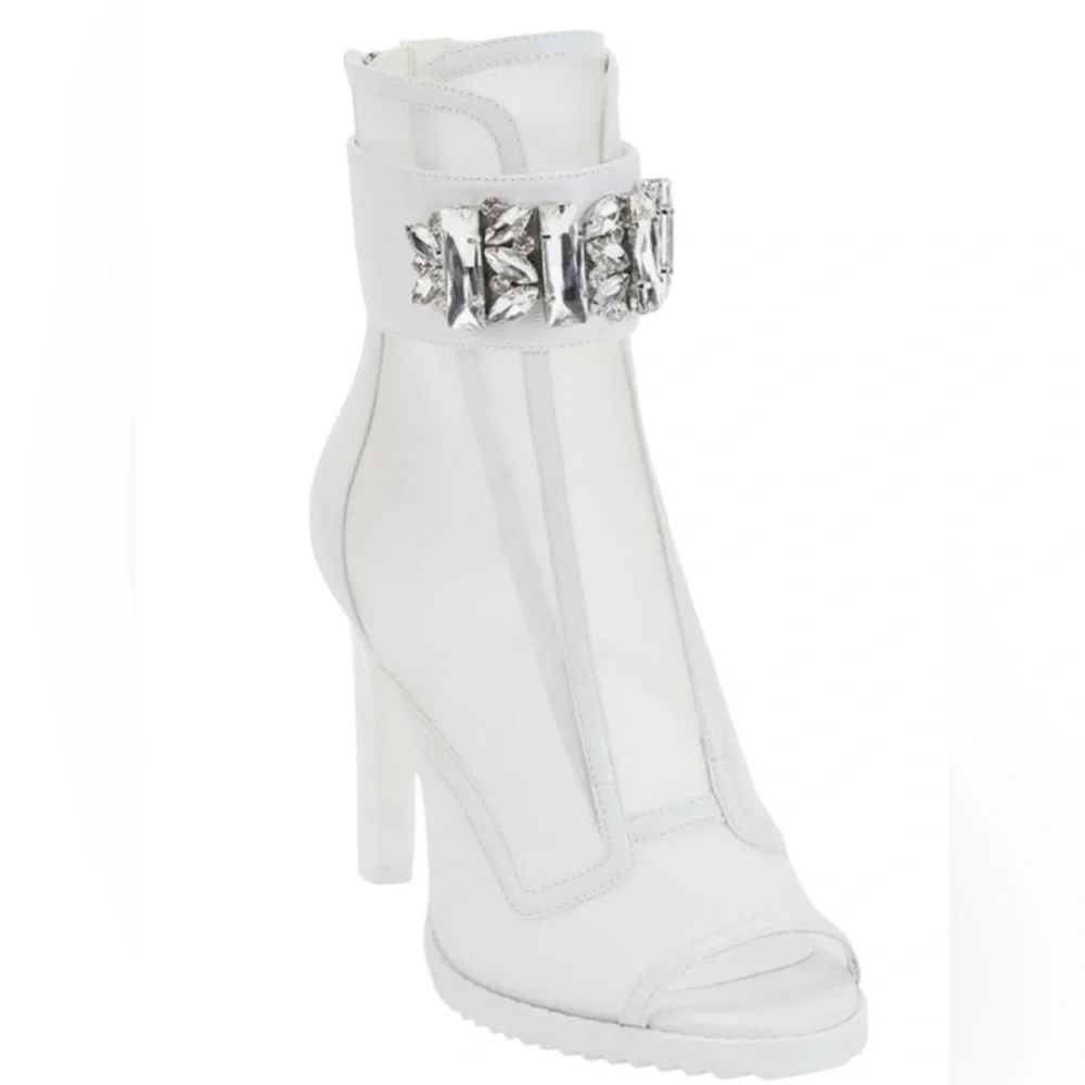 Women’s Karl Lagerfeld Blayze Mesh Peep Toe Heel Booties -White 8.5  (w/flaws)